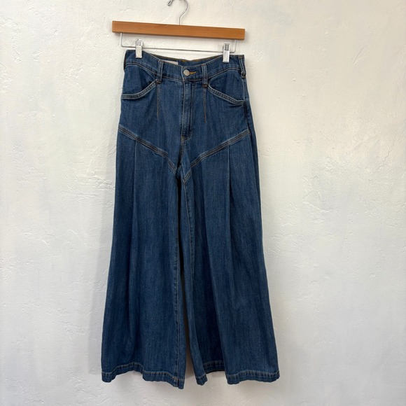 Pilcro Denim - Anthropologie Pilcro Bell Bottom Wide Leg Jeans Women Size 25 Blue High Rise